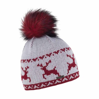 Sabbot Knit Reindeer Hat Grey/Burgundy